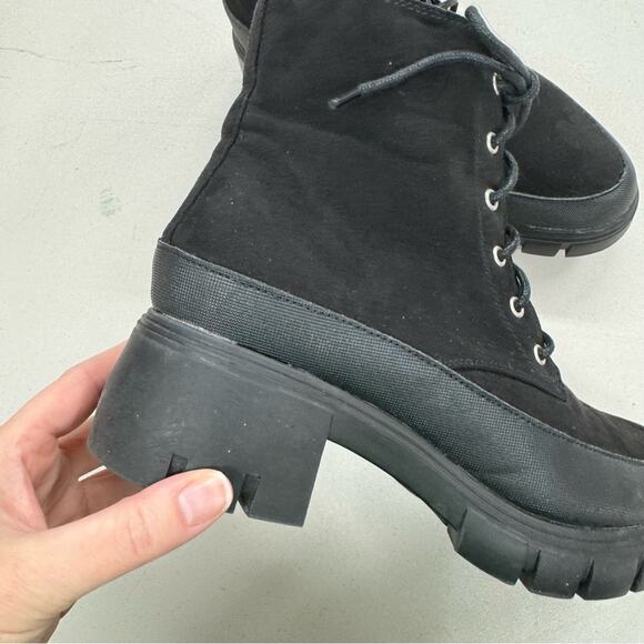 Merry Scott Black Lugg Sole Combat Lace Up Boots Fabric Womens 9 - Picture 4 of 11